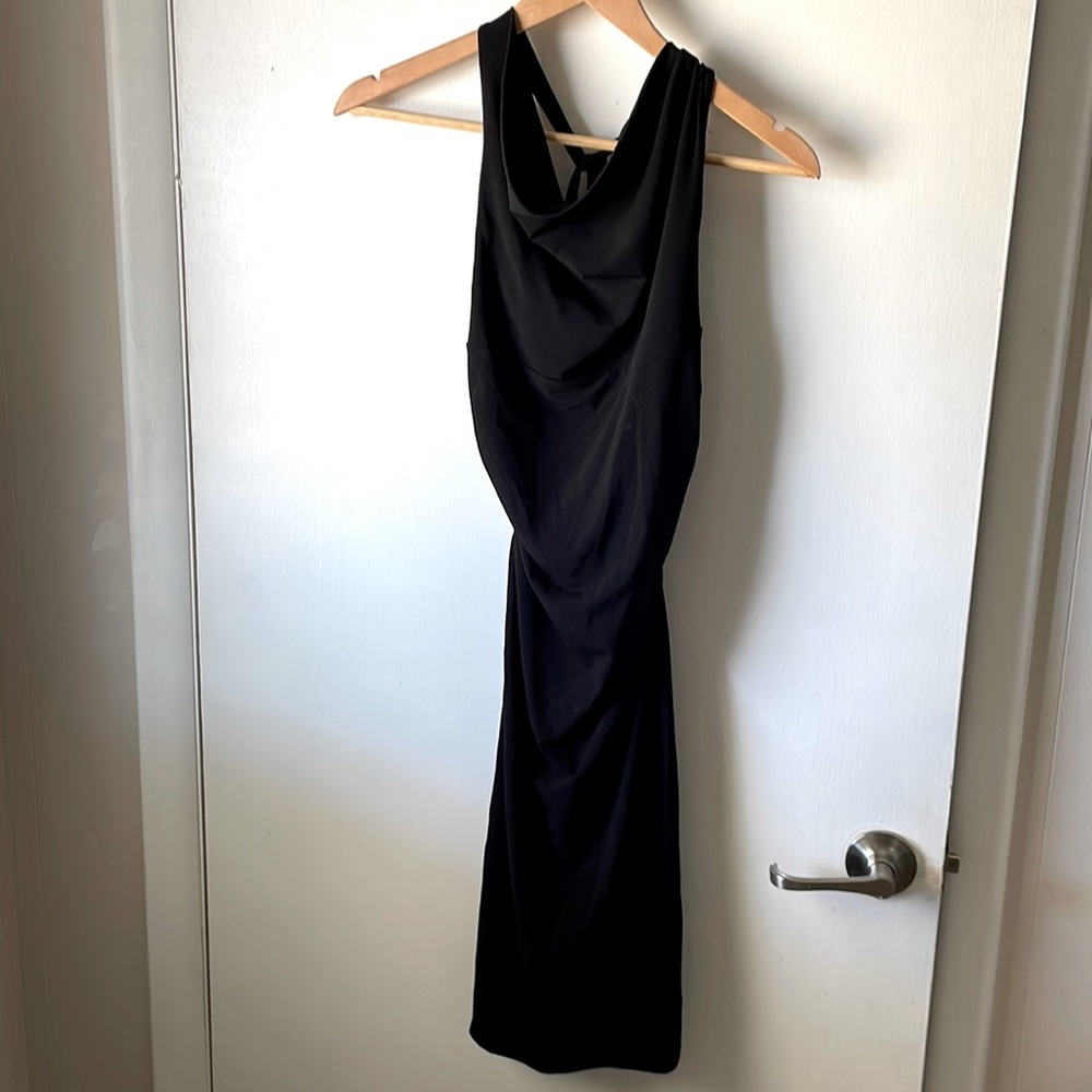 Black halter cocktail dress